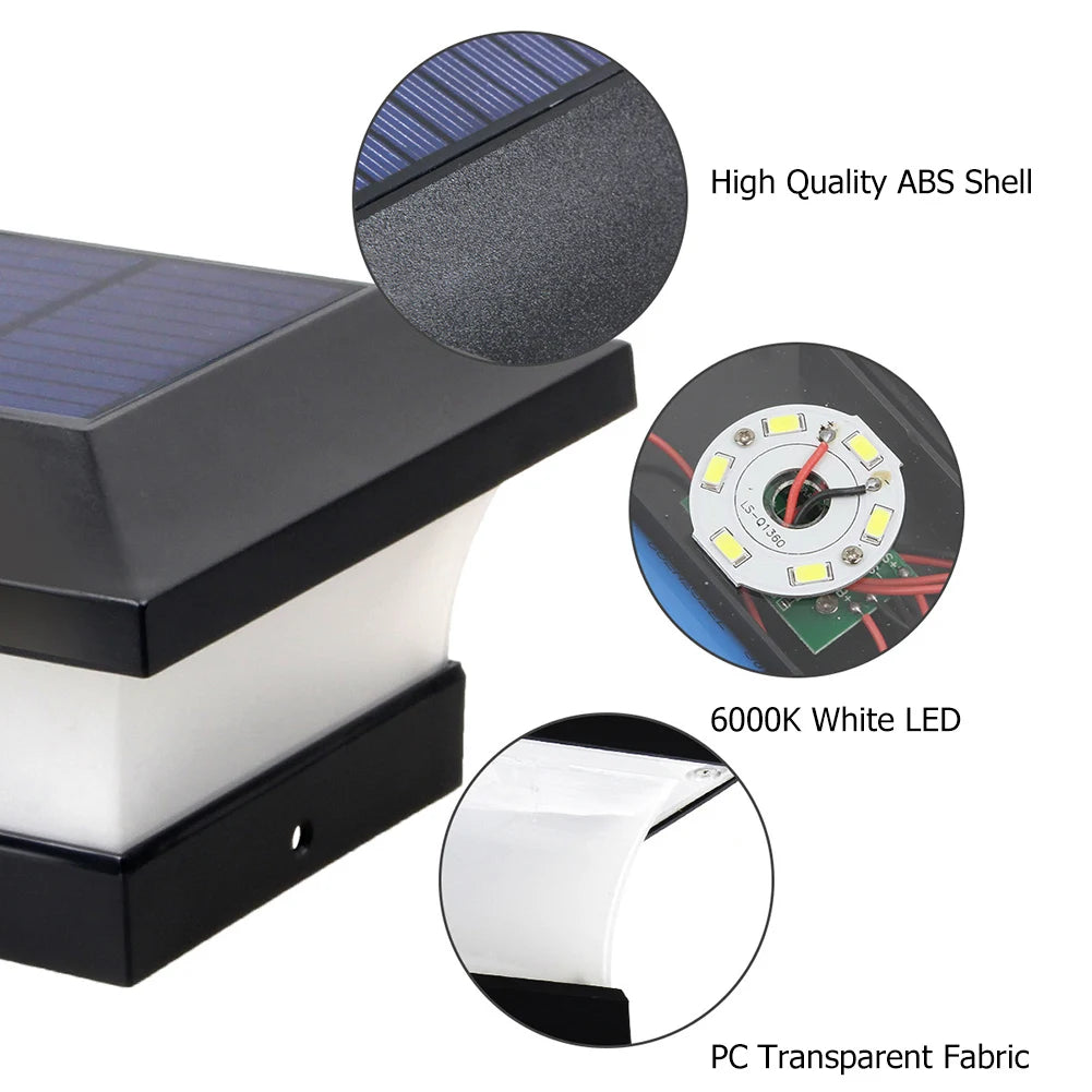 6LED Solar Garden Post Lamp Square Outdoor Waterproof Stigma Lamp Fence Decor