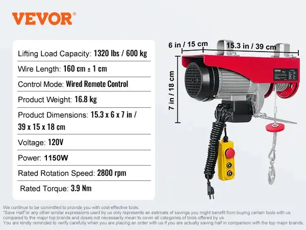 VEVOR 200-800kg Electric Hoist with Wired/Wireless Remote Control Lifting Crane Cable Hoist Winch for Boat Car Garage Elevator WardBoyzPROShop