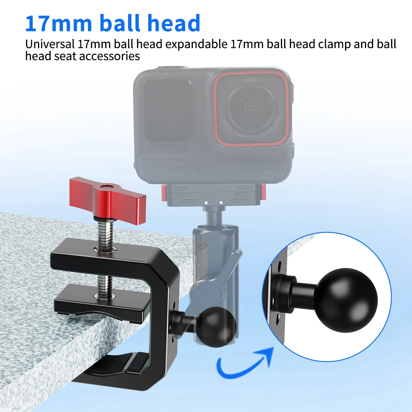Super Clamp 1/4 ARRI Hole 17mm Ball Head for Gopro Hero 13 12 Insta360 for DJI Osmo Action DSLR Camera Desk Stand Accessories