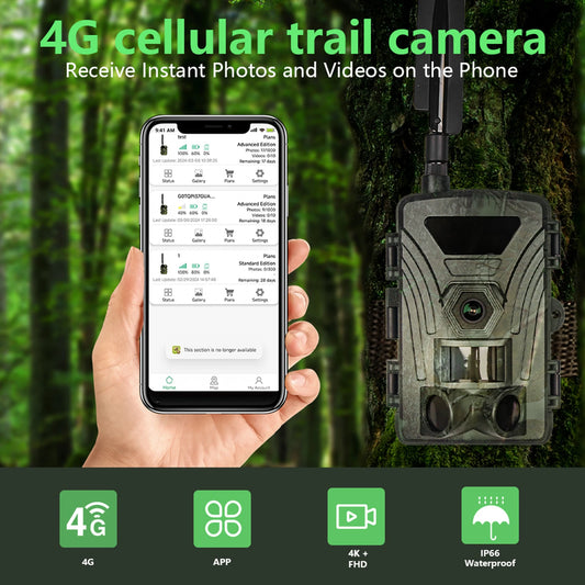 4G Trail Camera 8K Video 60MP Images PIR120°15M-20M Super-Fast Reflex Trigger Wildlife Camera with APP Cloud Storage Infrared