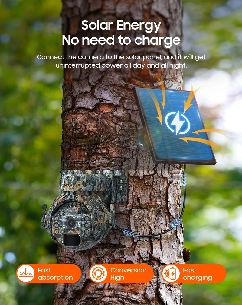 5MP Trail Camera Wireless Outdoor, 3G/4G LTE, Solar Powered Camera with 360° Pan Tilt, 2K Night Vision, Smart Motion Activated