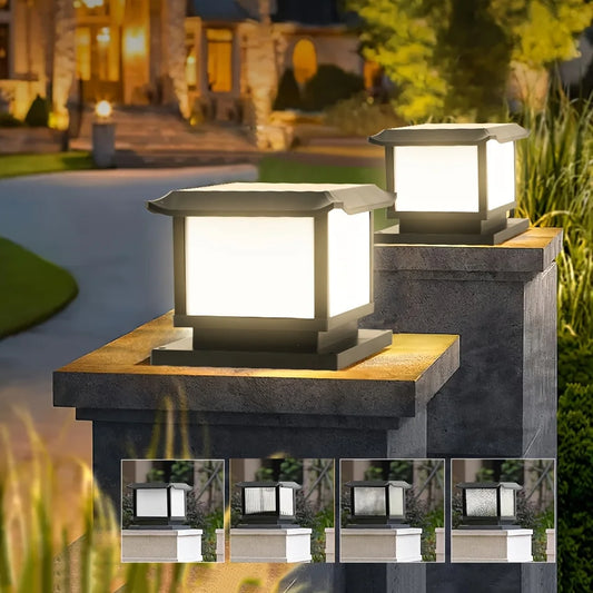 Outdoor Solar Powered LED Square Fence Light Waterproof IP65  Remote control controls color  LED Garden landscape lamp Decorativ