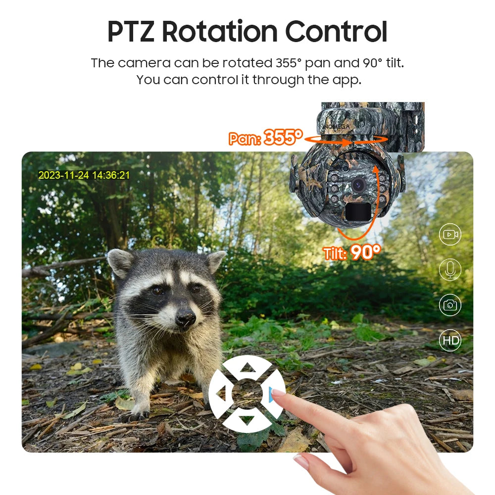 5MP Trail Camera Wireless Outdoor, 3G/4G LTE, Solar Powered Camera with 360° Pan Tilt, 2K Night Vision, Smart Motion Activated