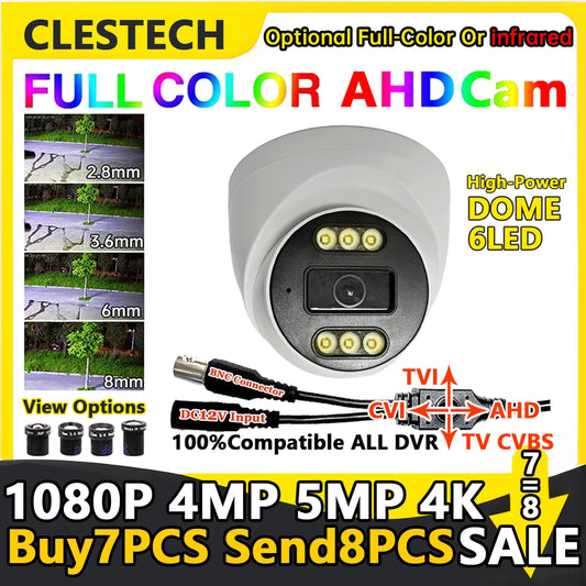 Night Vision Upgrade 6LED 4K AHD Dome Camera 8MP 5MP 4MP Infrared Light Warming Light Full Color HD Indoor Home Security Monitor