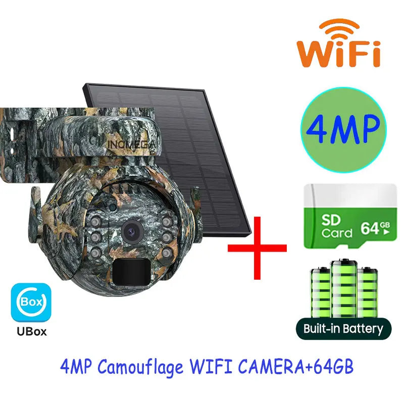 5MP Trail Camera Wireless Outdoor, 3G/4G LTE, Solar Powered Camera with 360° Pan Tilt, 2K Night Vision, Smart Motion Activated