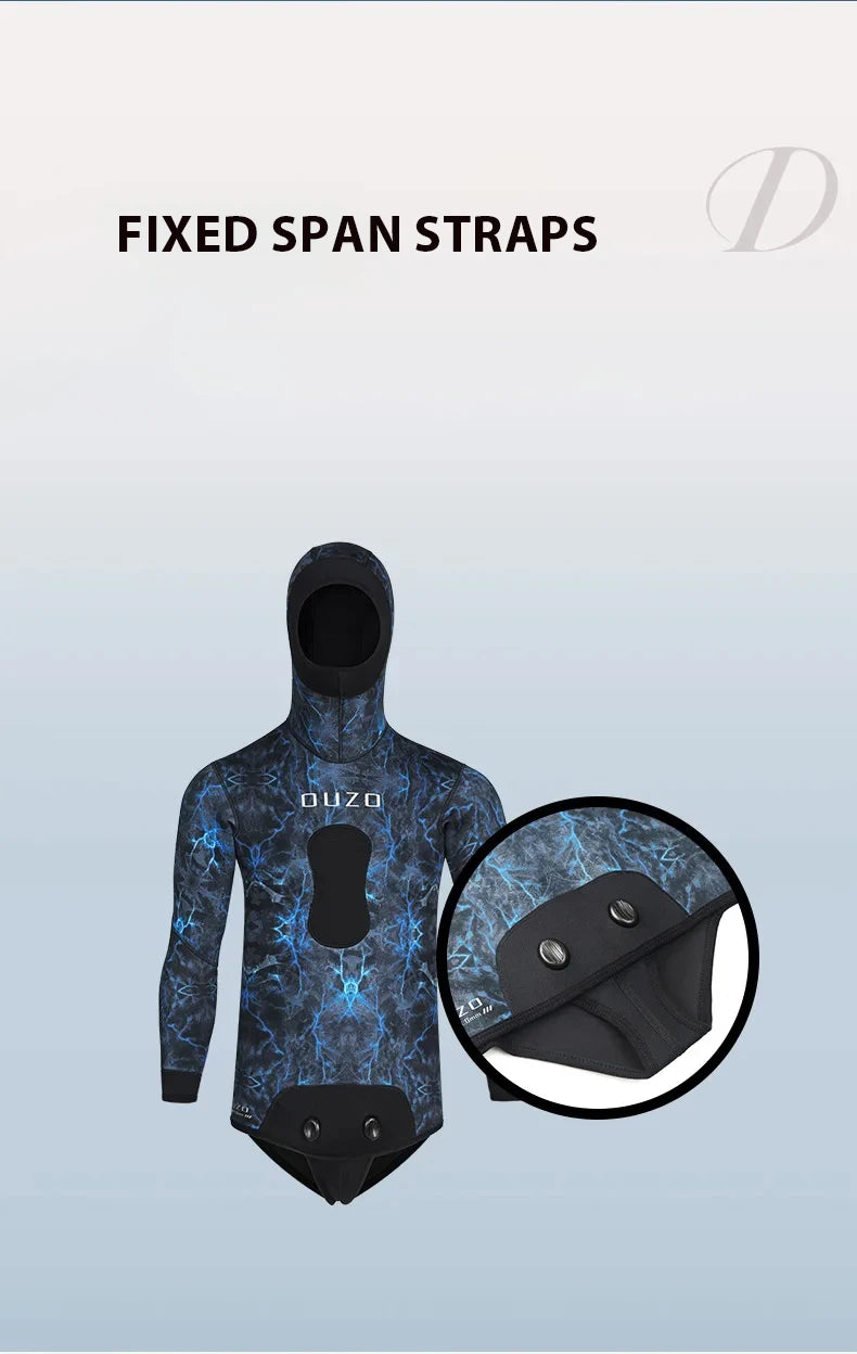 2 Pieces Neoprene Wetsuit 5mm Camouflage Long Sleeve Fission Hooded Submersible Men Keep Warm Scuba Diving Suit