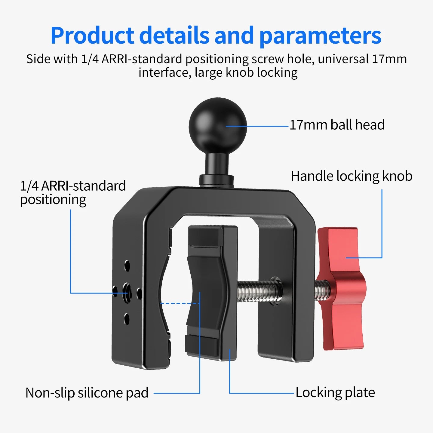 Super Clamp 1/4 ARRI Hole 17mm Ball Head for Gopro Hero 13 12 Insta360 for DJI Osmo Action DSLR Camera Desk Stand Accessories