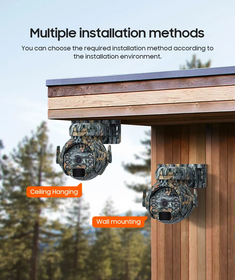 5MP Trail Camera Wireless Outdoor, 3G/4G LTE, Solar Powered Camera with 360° Pan Tilt, 2K Night Vision, Smart Motion Activated