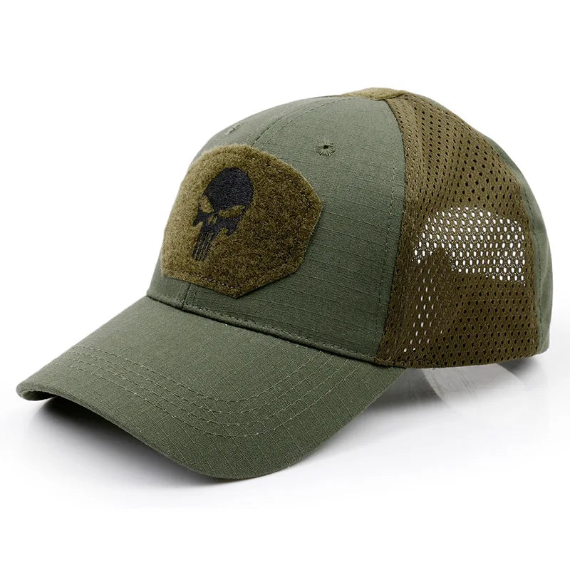 2024 New Summer Camouflage Skull Baseball Mesh Cap Adjustable Airsoft Outdoor Tactical Hiking Casquette Hats For Men Women