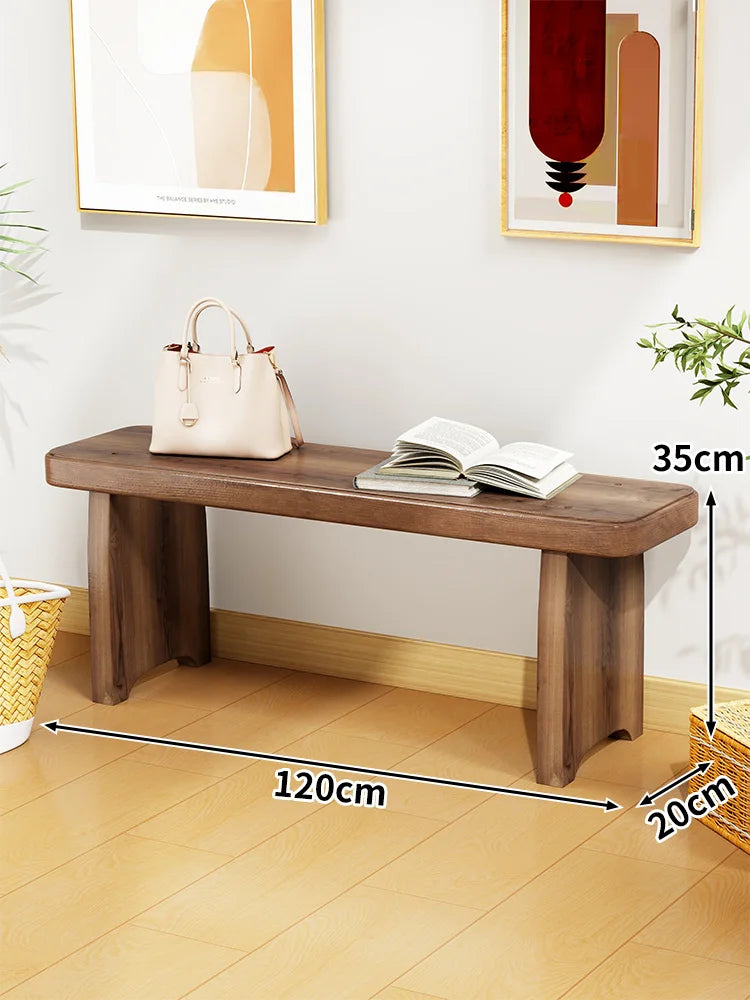 ‌Solid Wood Entryway Bench - Multi-Purpose Stool for Living Room, Sofa Side Table & Shoe Storage, Rustic Home Decor