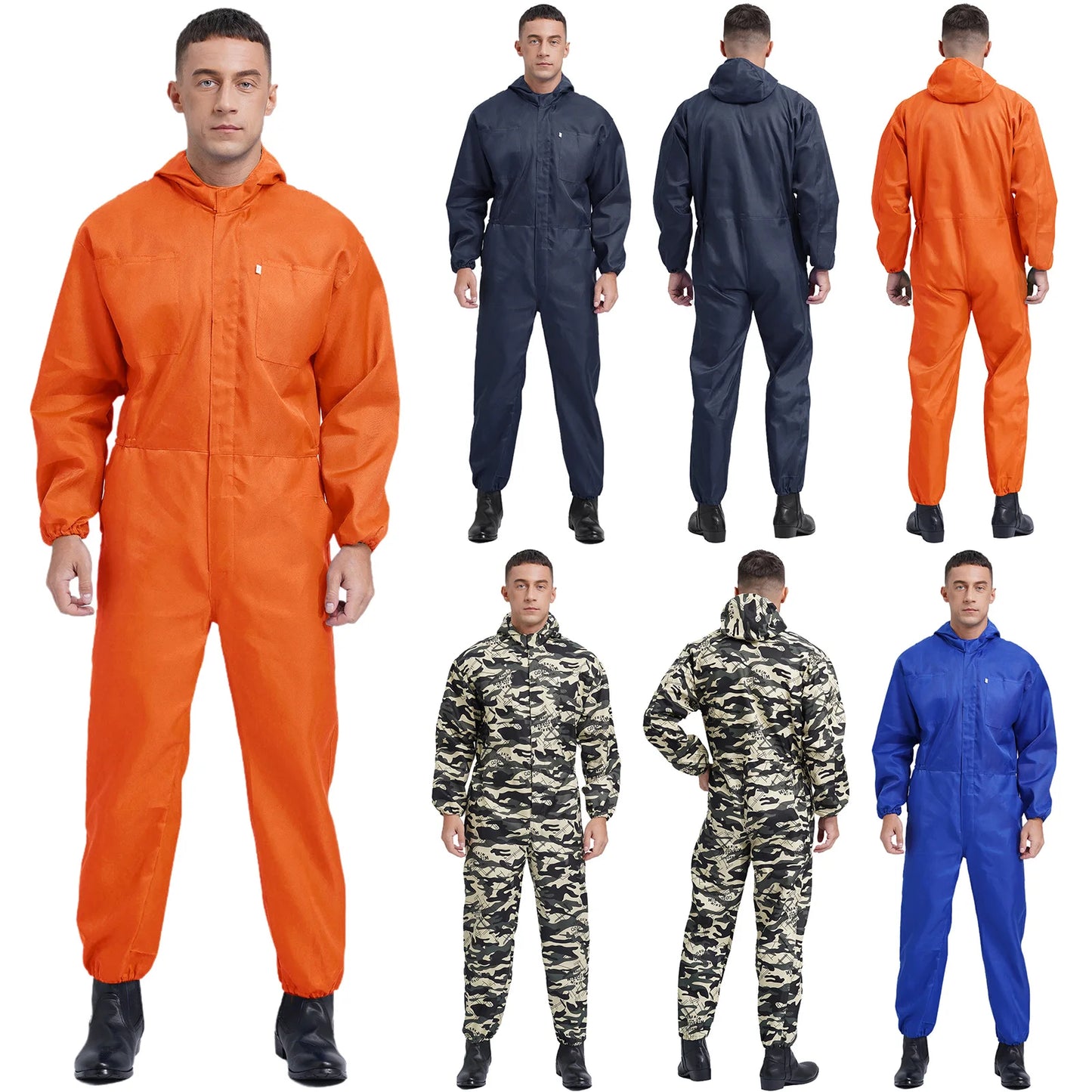 Coveralls for Men Big Pockets Overalls Jumpsuit Dungarees for Workshop Worker Dustproof Hooded Coverall Unisex Mechanic Uniform