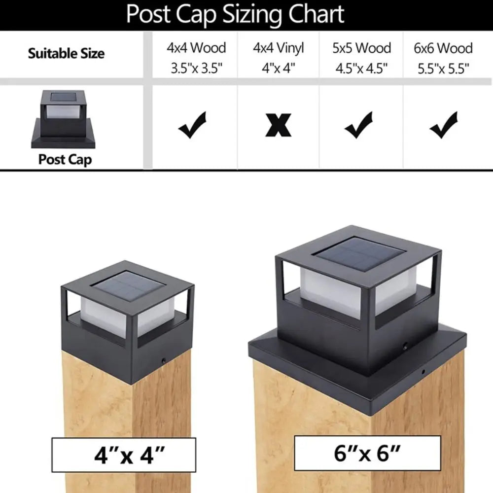 Square Fence Gate Pillar Lamp Waterproof Solar Powered Solar Column Light Lighting LED Fence Post Light Garden Decoration