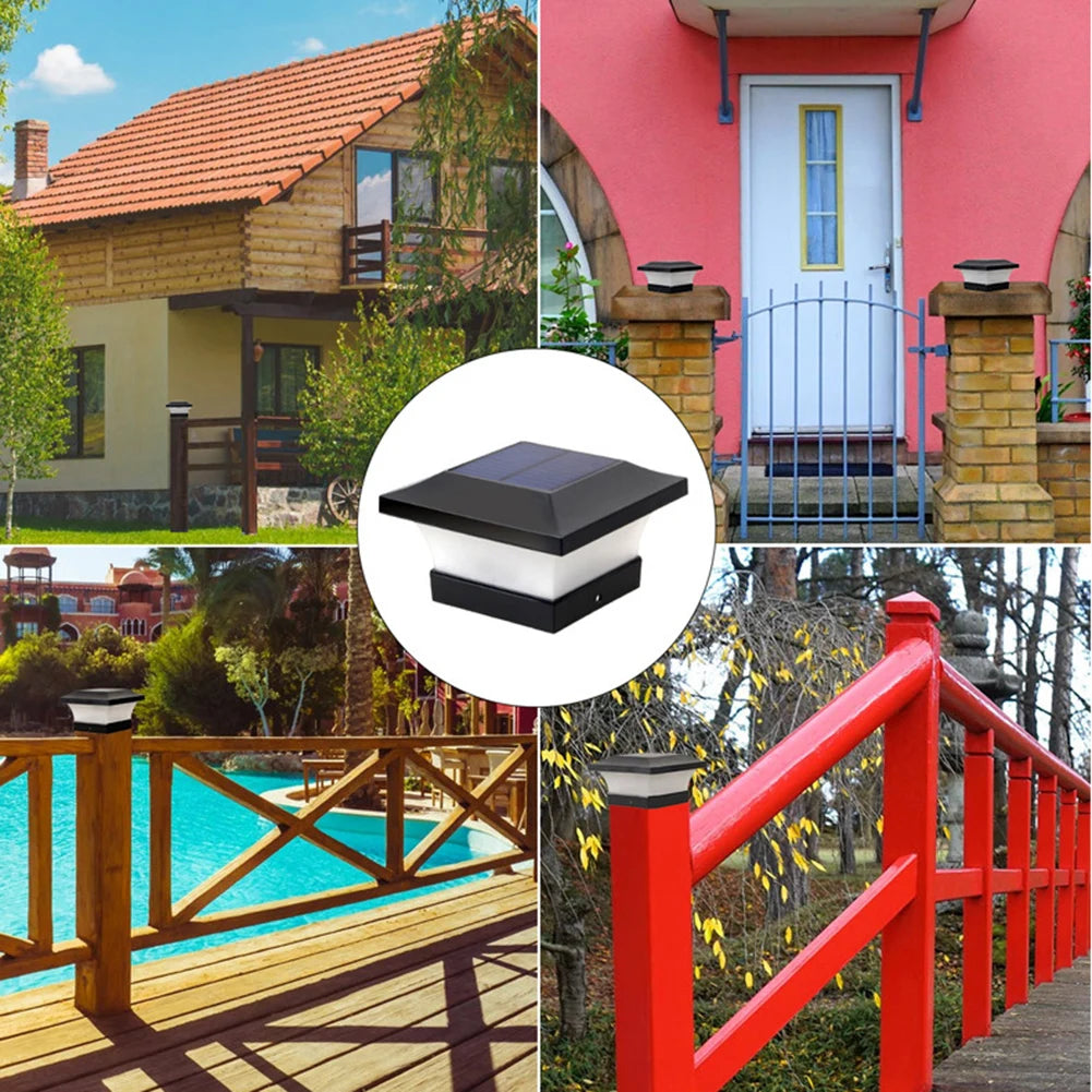 6LED Solar Garden Post Lamp Square Outdoor Waterproof Stigma Lamp Fence Decor