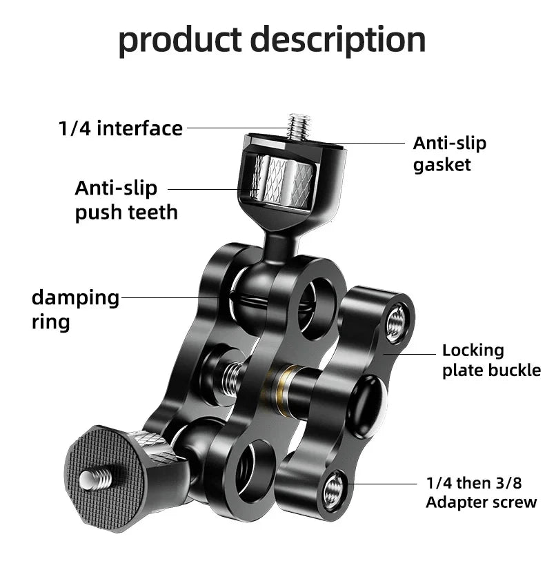BEXIN TM-5 Articulating Magic Arm with Dual Ball Head for Tripod Phone Clip 1/4" Screw for LED Light LCD Monitor Microphone