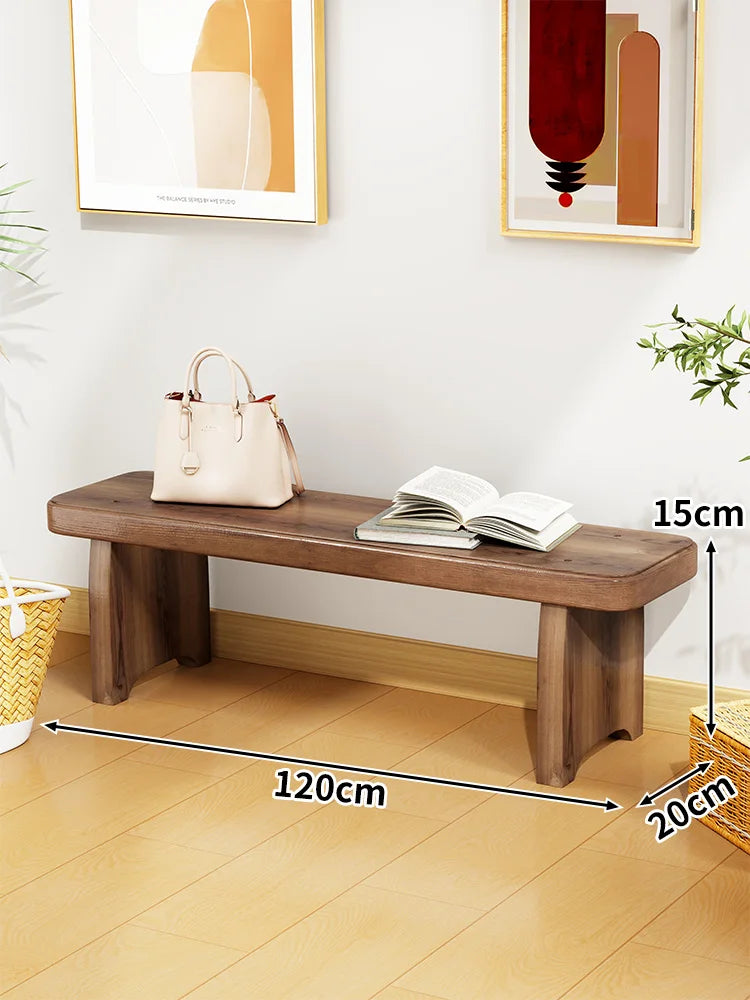 ‌Solid Wood Entryway Bench - Multi-Purpose Stool for Living Room, Sofa Side Table & Shoe Storage, Rustic Home Decor