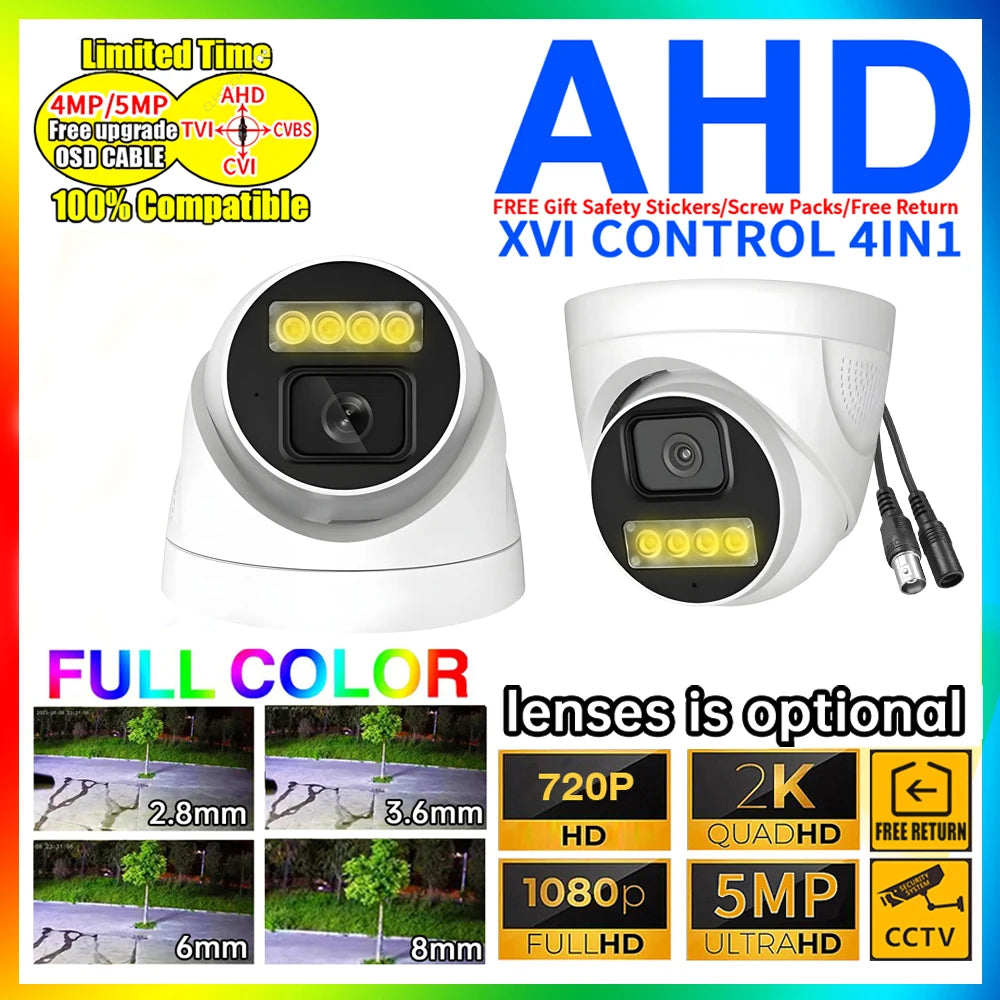 5MP 24H Full Color Night Vision CCTV AHD Dome Camera Indoor 4MP 1080P HD 4Array Luminous Led Digital H.265 For Home Video Sphere
