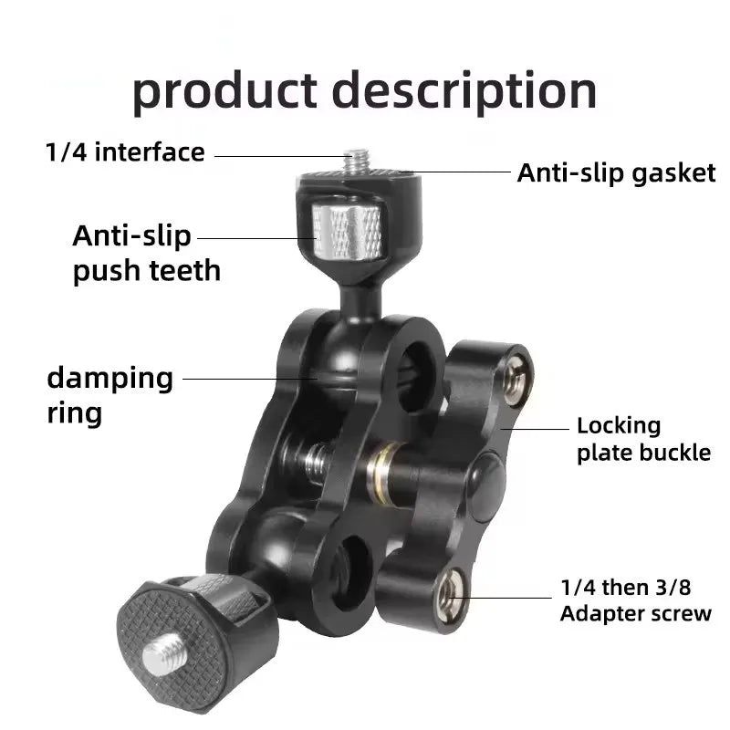 BEXIN TM-5 Articulating Magic Arm with Dual Ball Head for Tripod Phone Clip 1/4" Screw for LED Light LCD Monitor Microphone