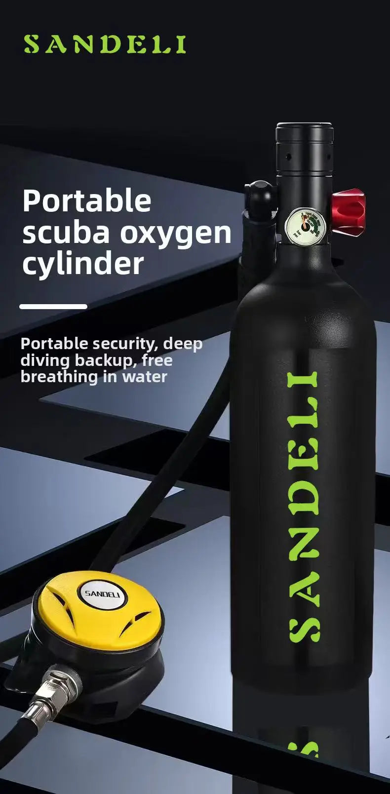 Diving regulator with 1L tank, underwater oxygen cylinder, scuba set, professional equipment