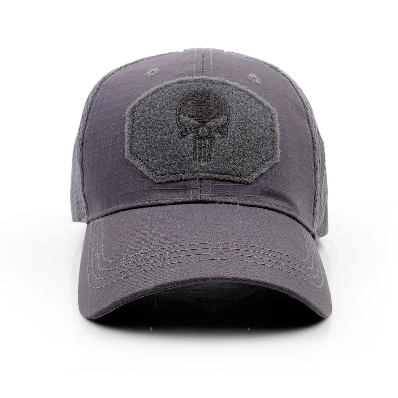2024 New Summer Camouflage Skull Baseball Mesh Cap Adjustable Airsoft Outdoor Tactical Hiking Casquette Hats For Men Women