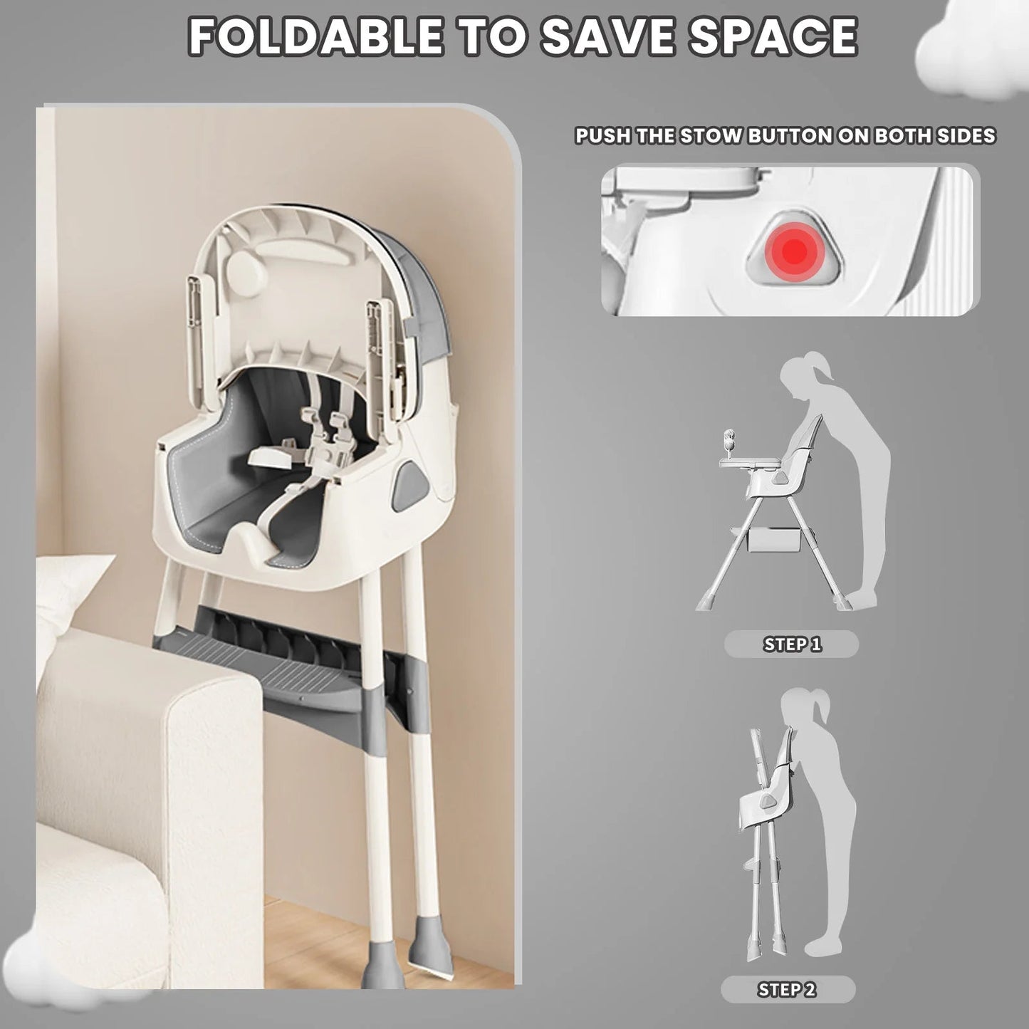 UBRAVOO Foldable Baby High Chair 6 Months Plus, with Large Antislip Pad & ToyRack, Easy to Clean Feeding , E500 WardBoyzPROShop