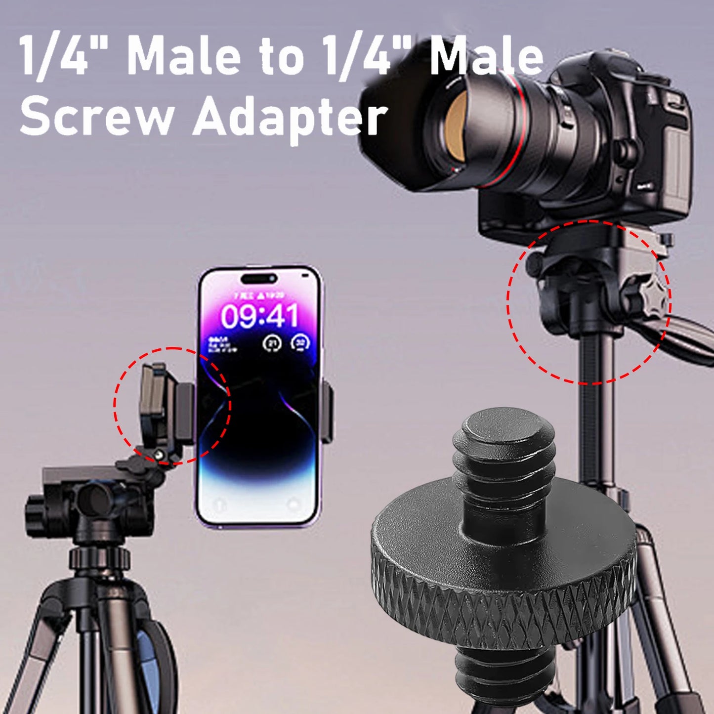 1/4" Male To 1/4" Male Tripod Screw Threaded Standard Camera Cage Mount Threaded Light Stand Screws Double Head Converters