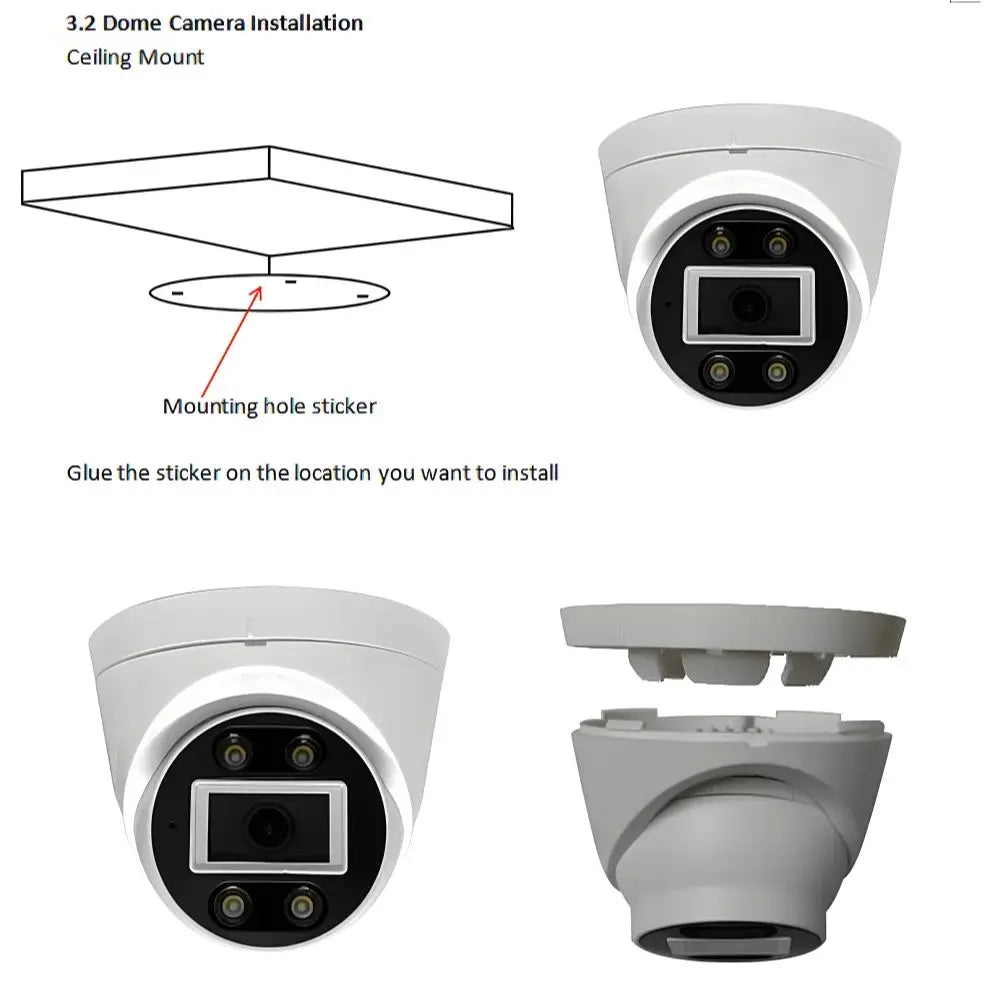 5MP/4MP AI POE Dome Camera - Full Color & Infrared Dual Light, Built-in Mic, RTSP, XMEYE, Semi-ball Design for Home Security