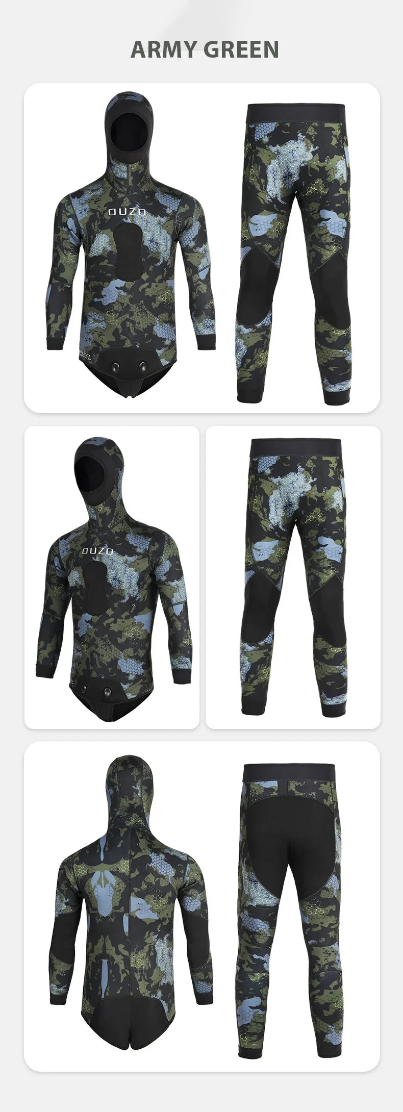 2 Pieces Neoprene Wetsuit 5mm Camouflage Long Sleeve Fission Hooded Submersible Men Keep Warm Scuba Diving Suit