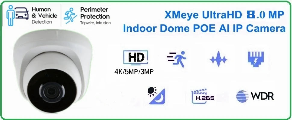 4K 8MP 5MP IP Camera Dome with IR Night Vision Microphone Network Security CCTV Camera Support-Onvif 3MP