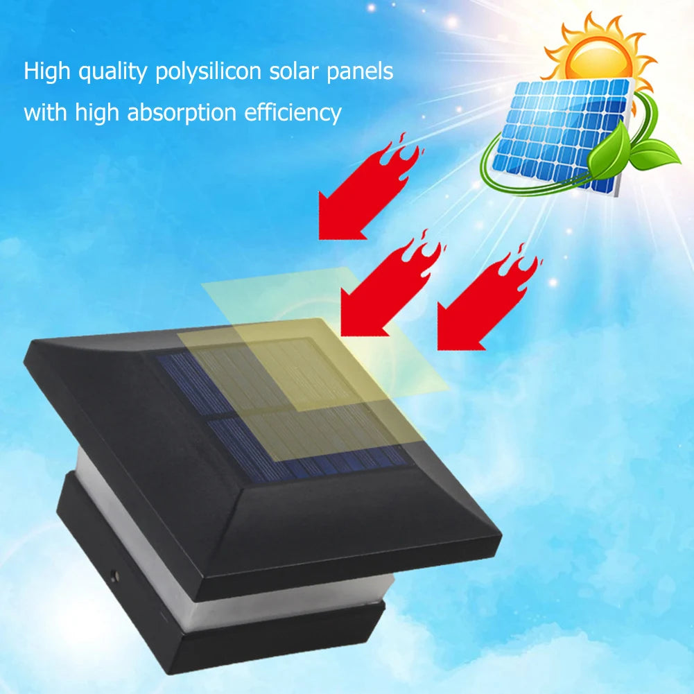 6LED Solar Garden Post Lamp Square Outdoor Waterproof Stigma Lamp Fence Decor