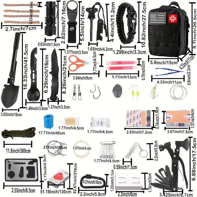 142-Piece Ultimate Survival Kit - Comprehensive Emergency Preparedness Gear with Durable Nylon MOLLE Bag, Multitool Axe & Shovel, Perfect for Outdoor Camping, Car, and Christmas Gift Ideas for Men WardBoyzPROShop