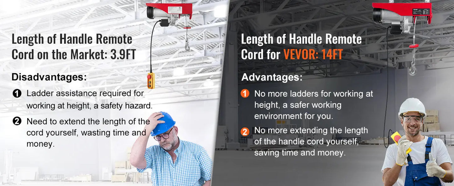 VEVOR 200-800kg Electric Hoist with Wired/Wireless Remote Control Lifting Crane Cable Hoist Winch for Boat Car Garage Elevator WardBoyzPROShop