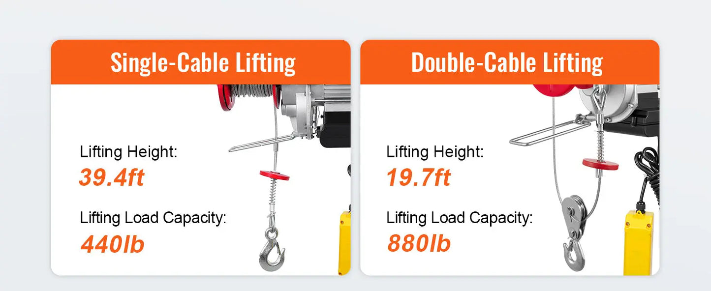 VEVOR 200-800kg Electric Hoist with Wired/Wireless Remote Control Lifting Crane Cable Hoist Winch for Boat Car Garage Elevator WardBoyzPROShop