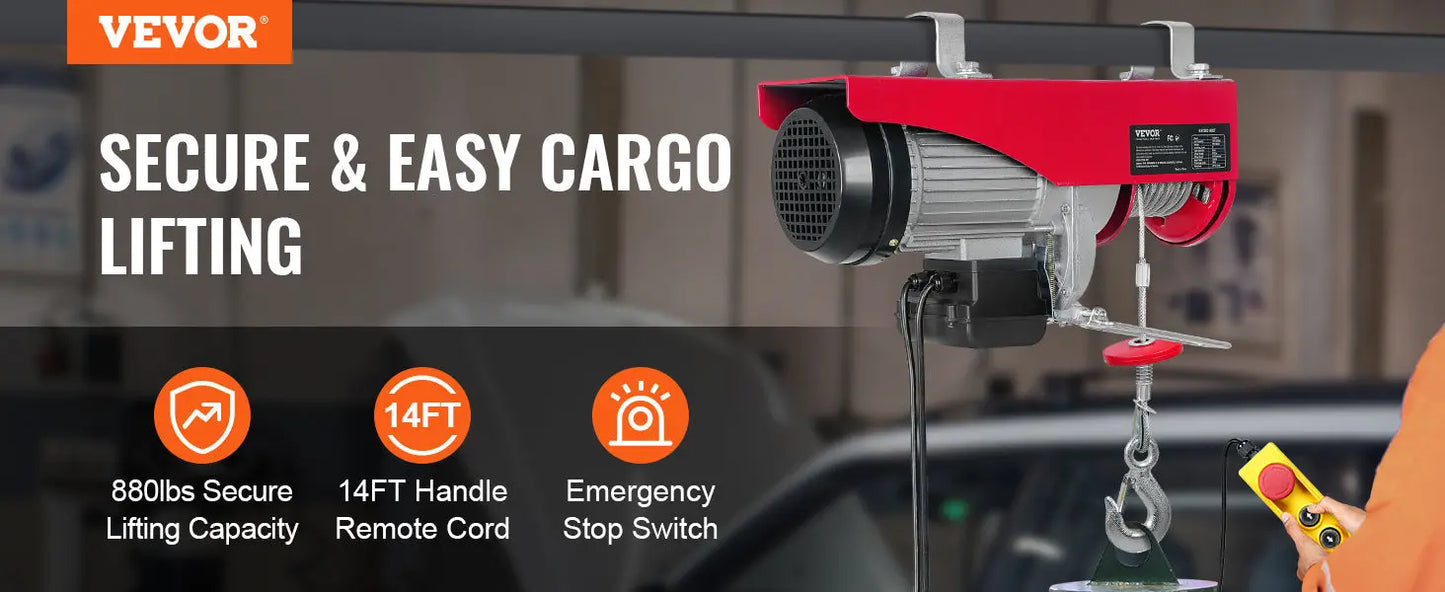 VEVOR 200-800kg Electric Hoist with Wired/Wireless Remote Control Lifting Crane Cable Hoist Winch for Boat Car Garage Elevator WardBoyzPROShop