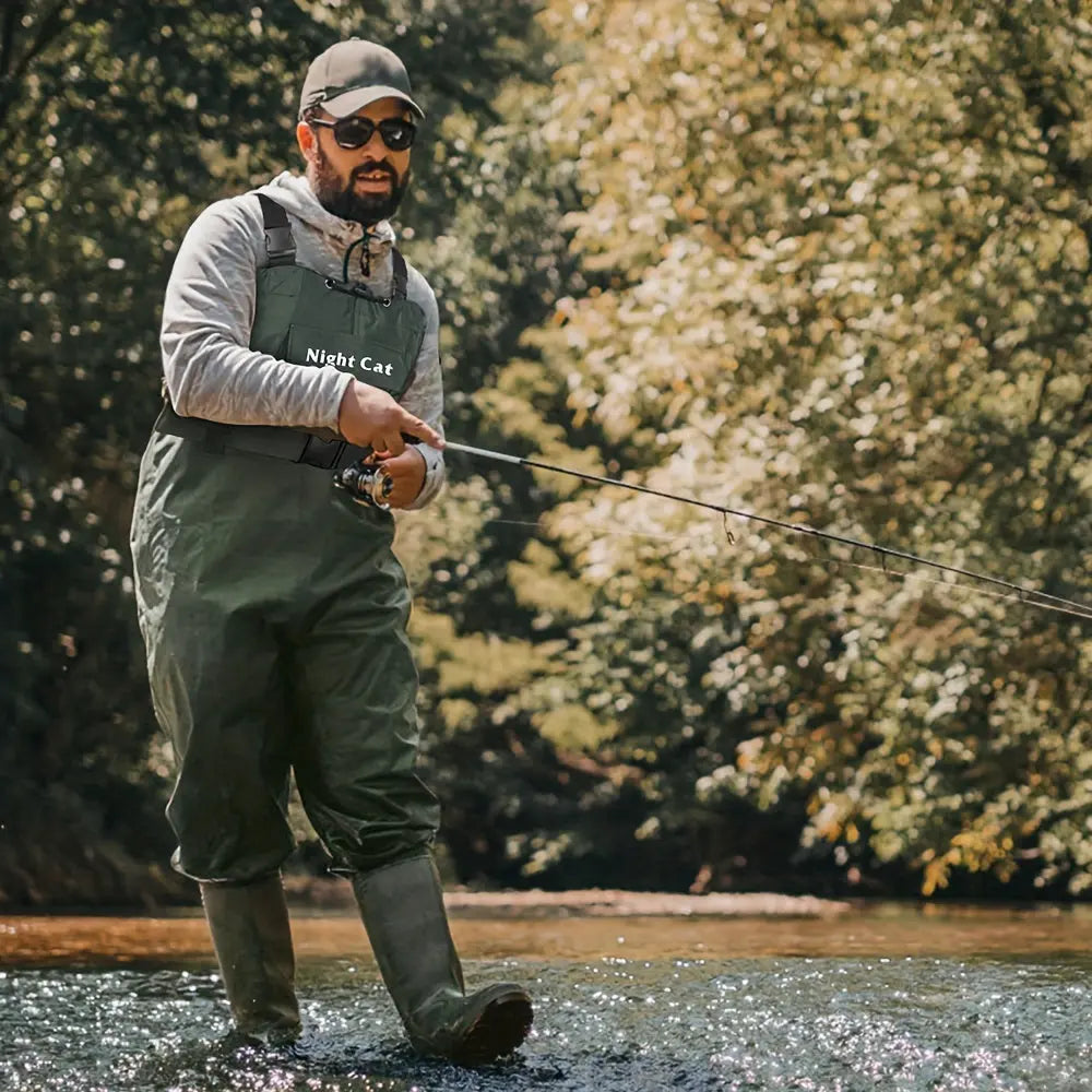 Waterproof Night Cat Fishing Waders - Breathable Chest Wader Boots for Men and Women - Size 6 to 14, Lightweight, Bootfoot, Belted, and Durable for Hunting and Fishing Adventures WardBoyzPROShop
